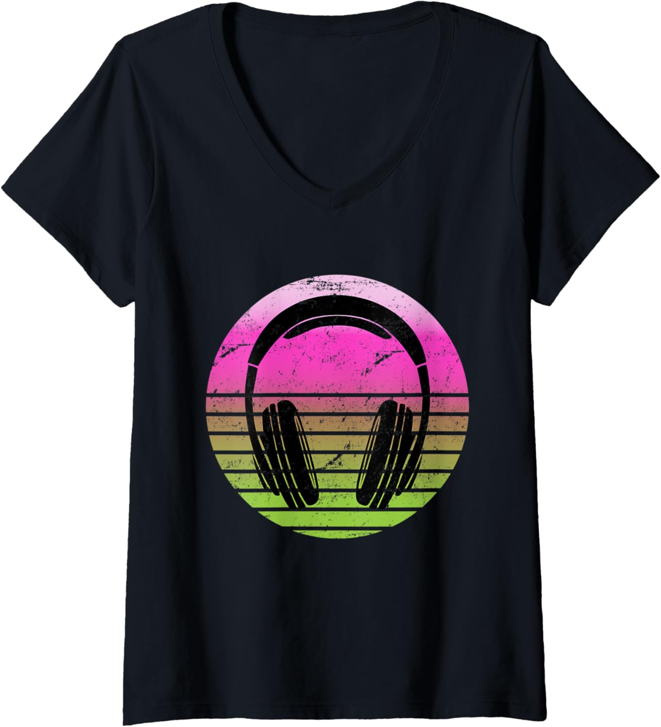 Womens Vintage Headphones Music Rap Musician Rapper Hip Hop V-Neck
