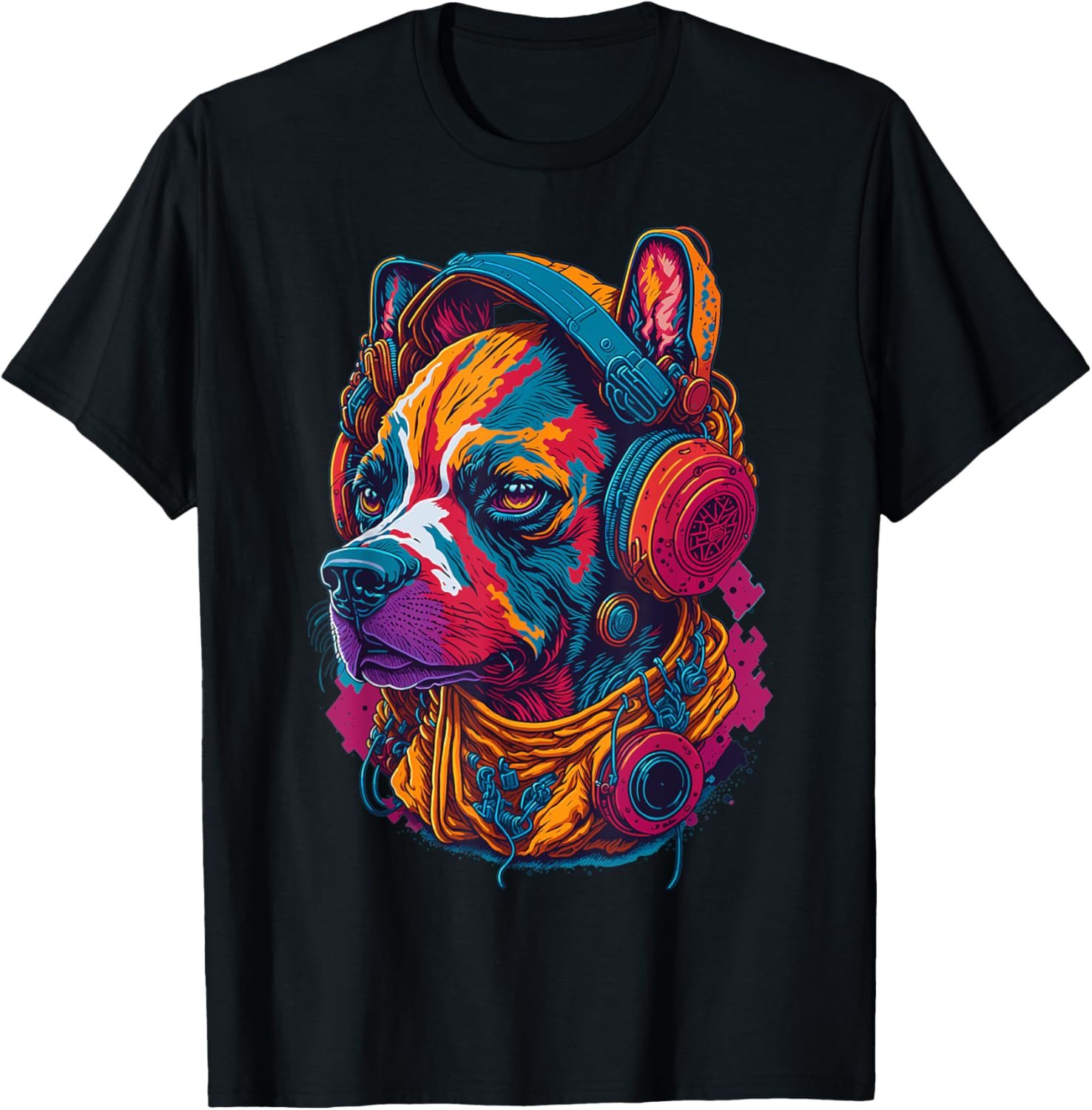 Dog as rapper, wearing headphones